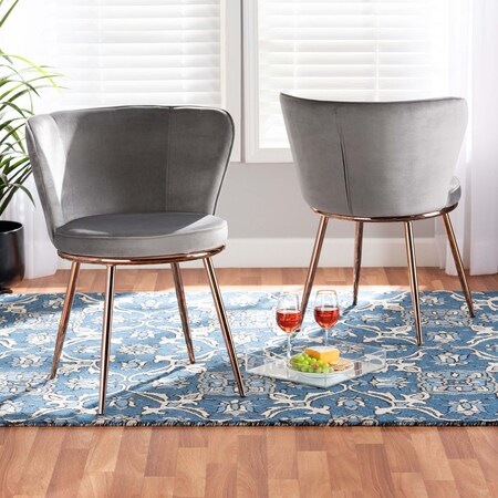 Baxton Studio Farah Glam and Luxe Grey Velvet Upholstered and Rose Gold Finished Metal Dining Chair Set(2PC) PR 192-2PC-12058-ZORO